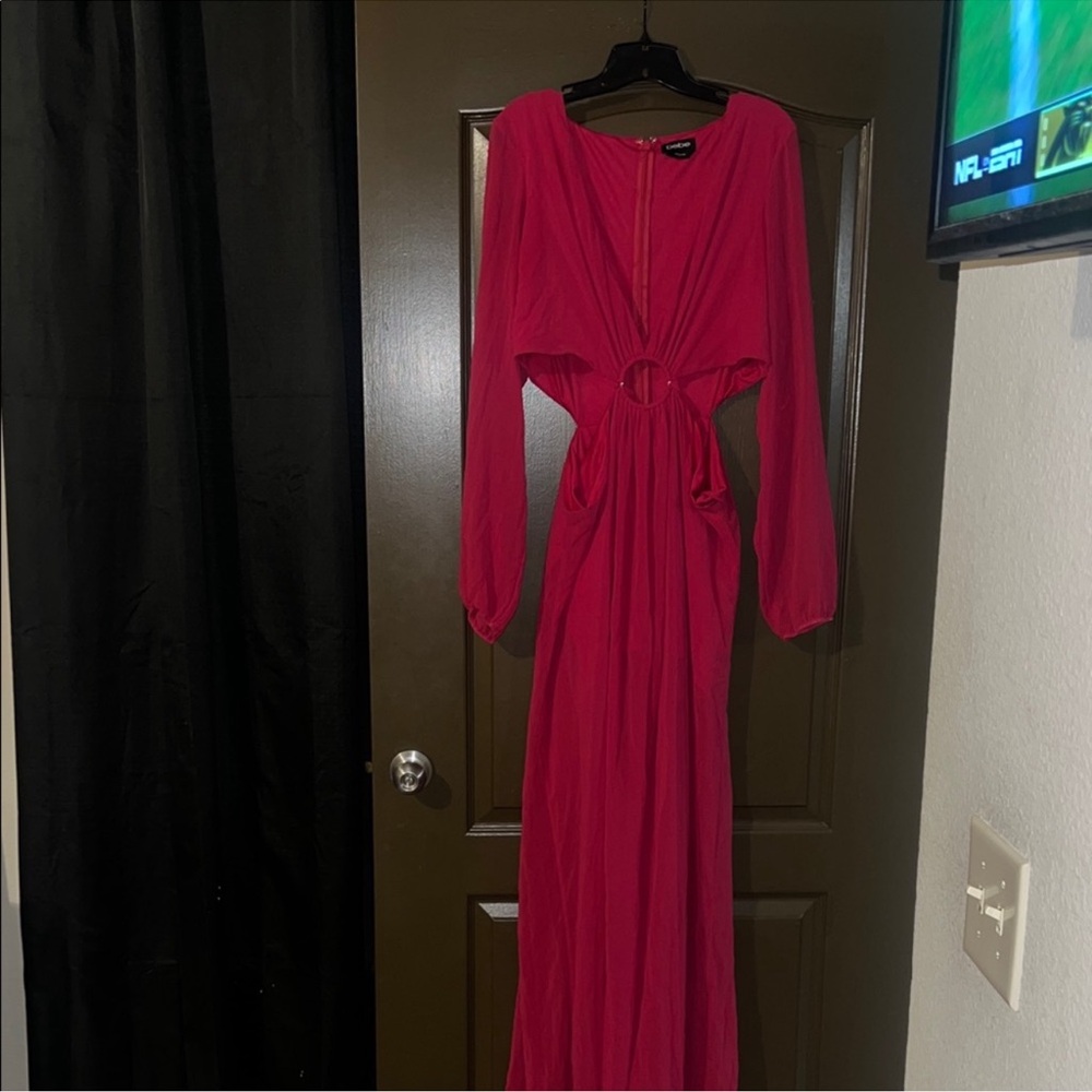 Bebe  Pink-Red maxi romper with front slits